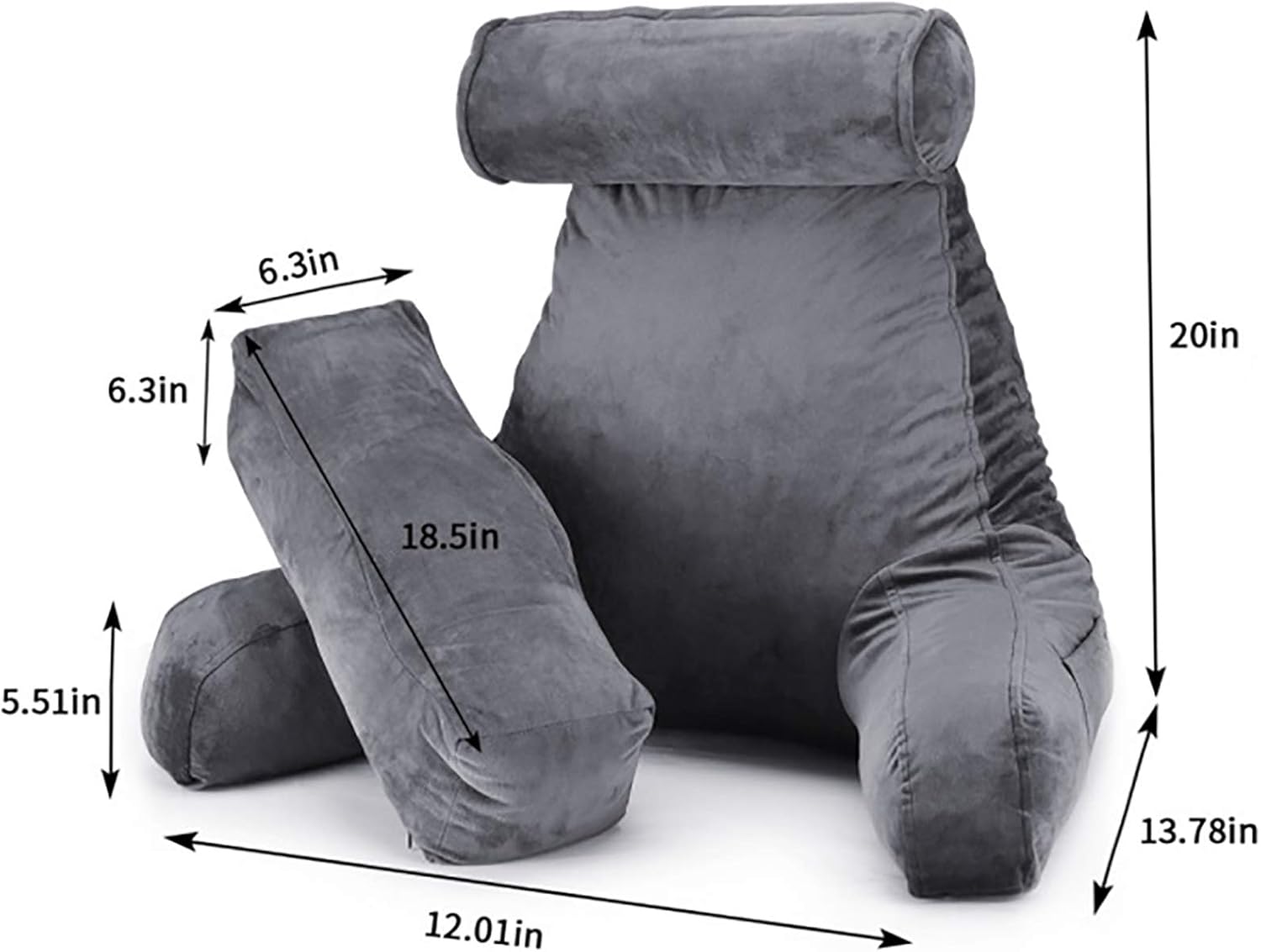 ACWARM HOME Reading Pillow, Bed Rest Pillow with Shredded Memory Foam, Support Arms, Headrest, Leg Pillow - Perfect Back Support for Reading, Relaxing for Kids & Adults (Grey): Home & Kitchen