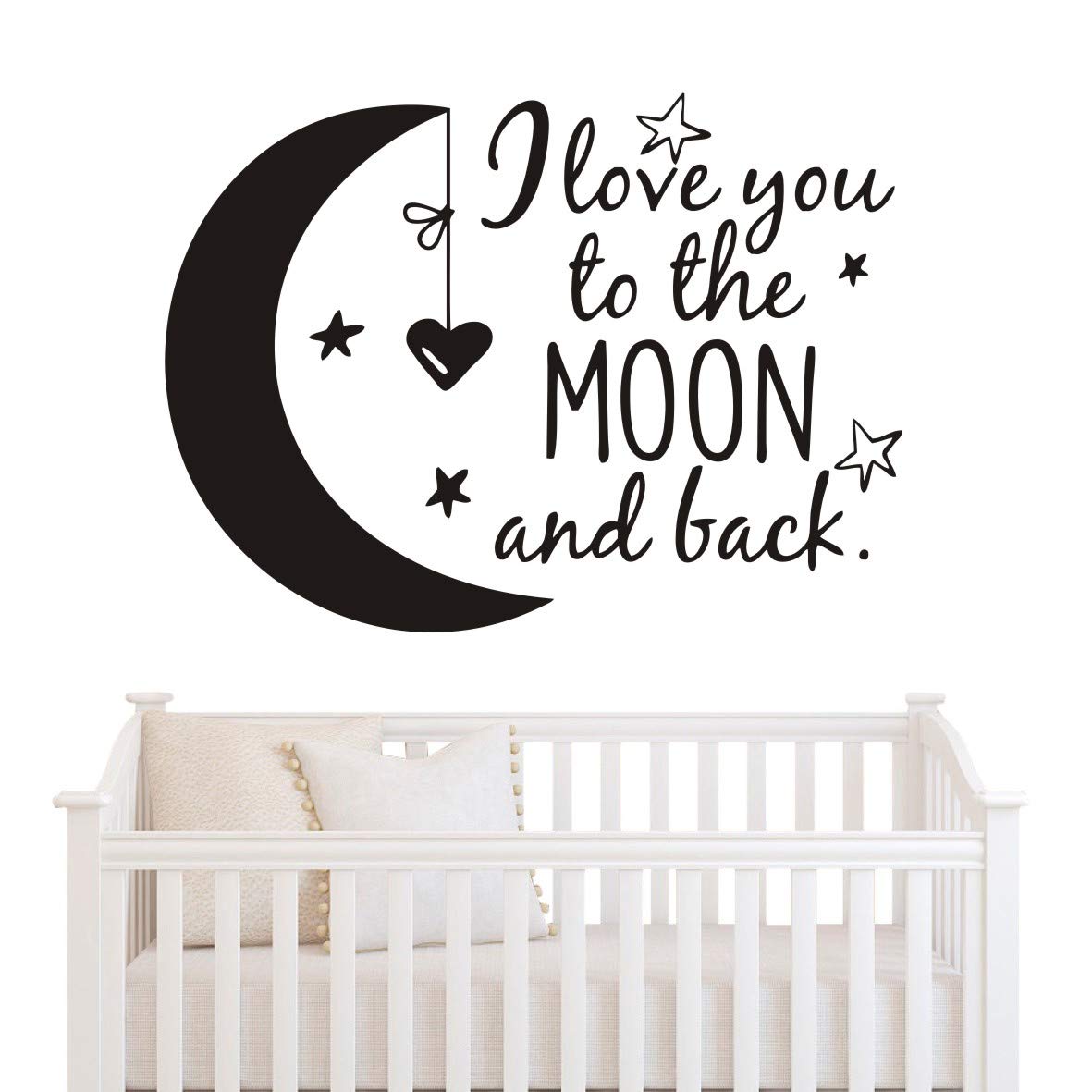 Art Wall Decal Quotes I Love You to The Moon and Back Kids Bedroom Decor Wall Sticker Vinyl Nursery Bedroom Mural SYY165 (57x78cm, Black)