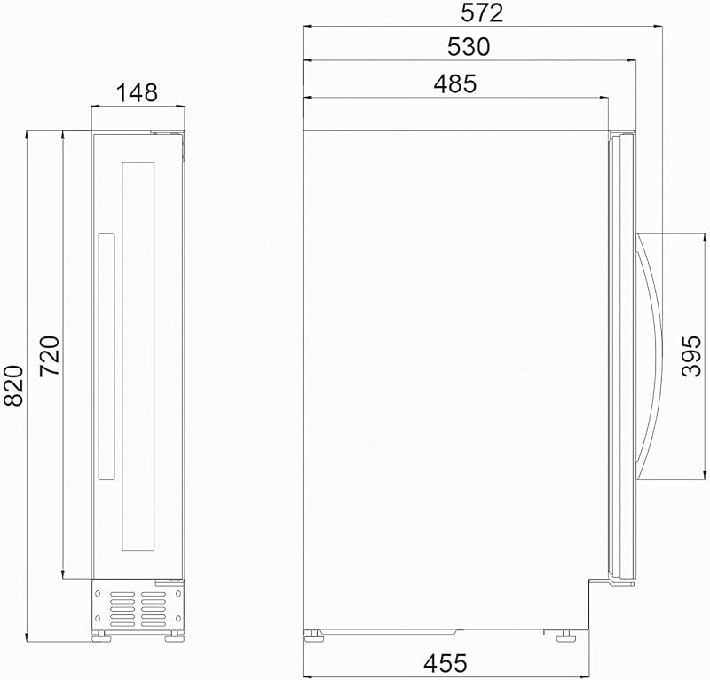 E7FG - Nevera de vino con compresor de 7 botellas con puerta de cristal sin marco