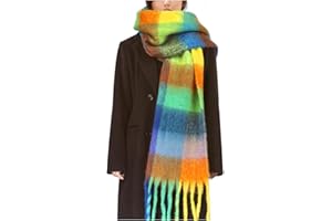 BLATIAL Womens Scarf Winter Big Colorful Checked Thick Warm Soft Scarves Casual Tassel Blanket Scarf