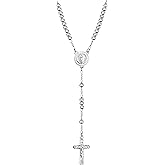 HELLOWIN 4mm Silver Plated Beads Catholic Rosary Necklace for Women with Gift Box