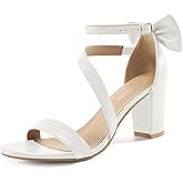 Reimferce Comfortable Block Heels for Women: 3.14" Stable Walk for Confidence on Wedding - Elegant Bow Ankle Strap & Cushioned Insole for Bride & Bridesmaids