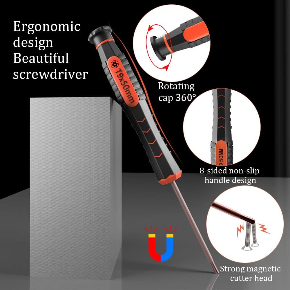 XBRdepot Torx Screwdrivers Set T2 T3 T4 T5 T6 T7 T8 T9 T10 Security Torx Bits Star DIY Repair Kit ESD Tweezers for Xbox PS4 Macbook Laptop Computer Doorbell Folding Knife HDD - Video Game Accessory Kits - 