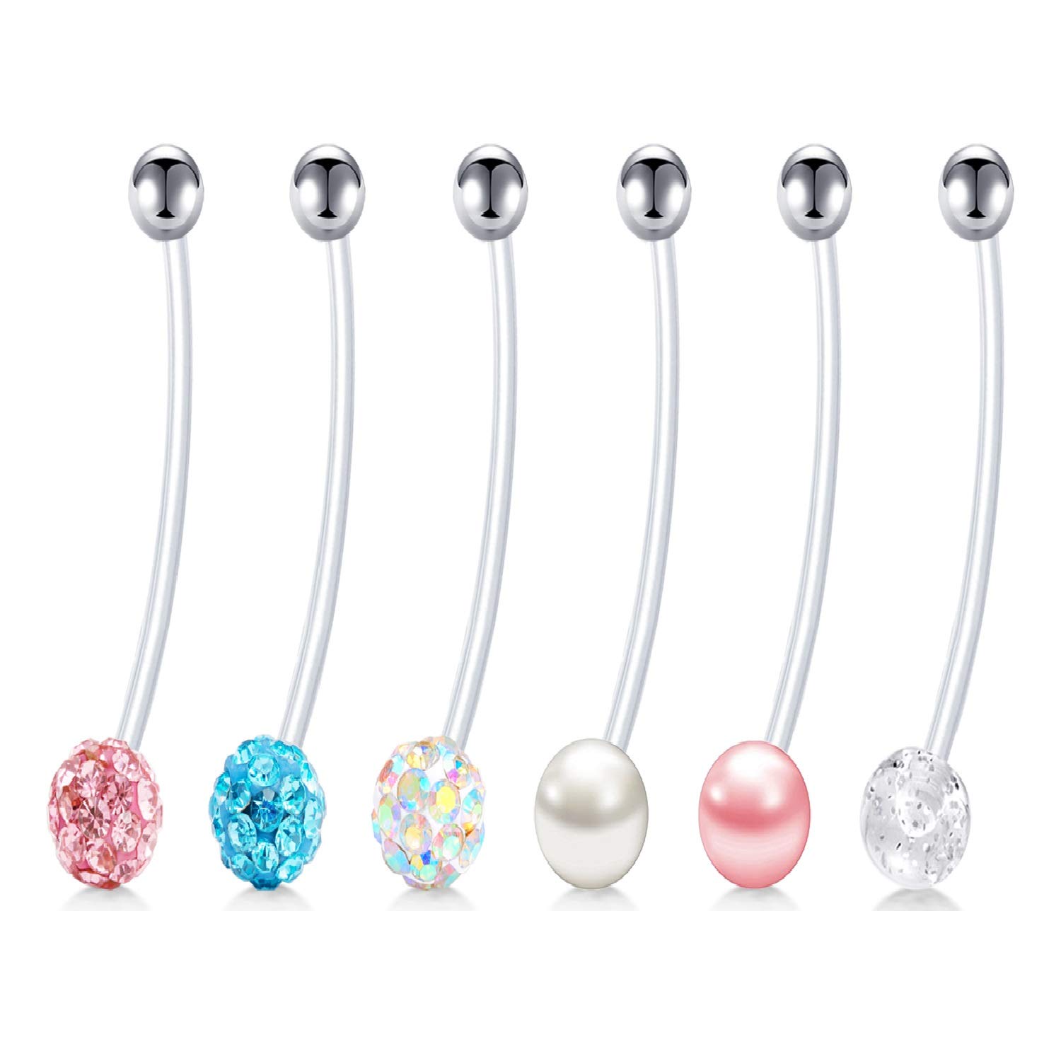LAURITAMI Flexible Belly Button Ring 38mm Pregnancy Pregnant Long Bioflex Maternity Navel Bars PTFE 14G Pearl Piercing Jewellery Women
