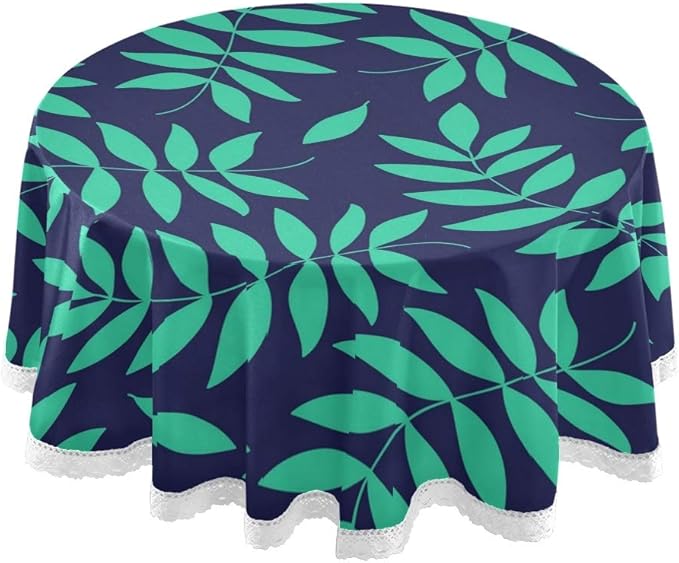 KFBE Leaves Round Tablecloth 60 inch Green Spring Table