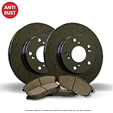 (Rear Kit)(Heavy Tough-Series) 2 Black Coated Cross-Drilled Disc Brake Rotors + 4 Semi-Metallic Pads(Fits:- 5lug)