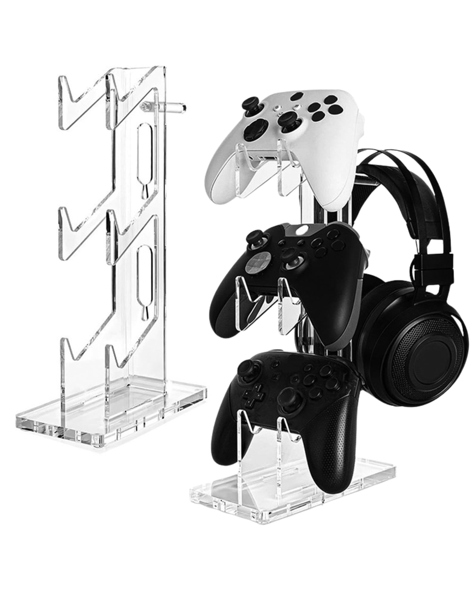 Controller Stand 3 Tiers , Universal Controller Holder Headphone Stand, Headset Holder, Acrylic Controller Display Stand Compatible with Xbox, PS5, PS4, NS - Ideal Desk Mount for Gamers,Transparent
