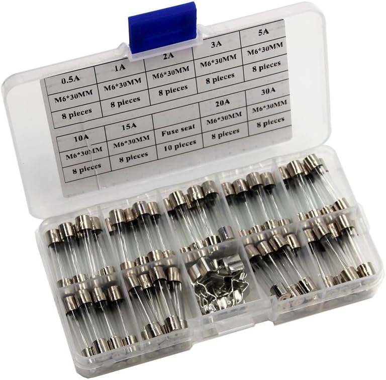 6X 30mm Fast-Blow Glass Fuses Quick Blow Car Motorbike Boat Quick Glass Tube Fuses Assorted Kit(72PCS)