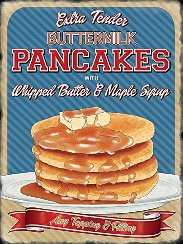 Vintage enamel style Tender Buttermilk Pancakes & Maple Syrup metal advertising sign 15x20cm