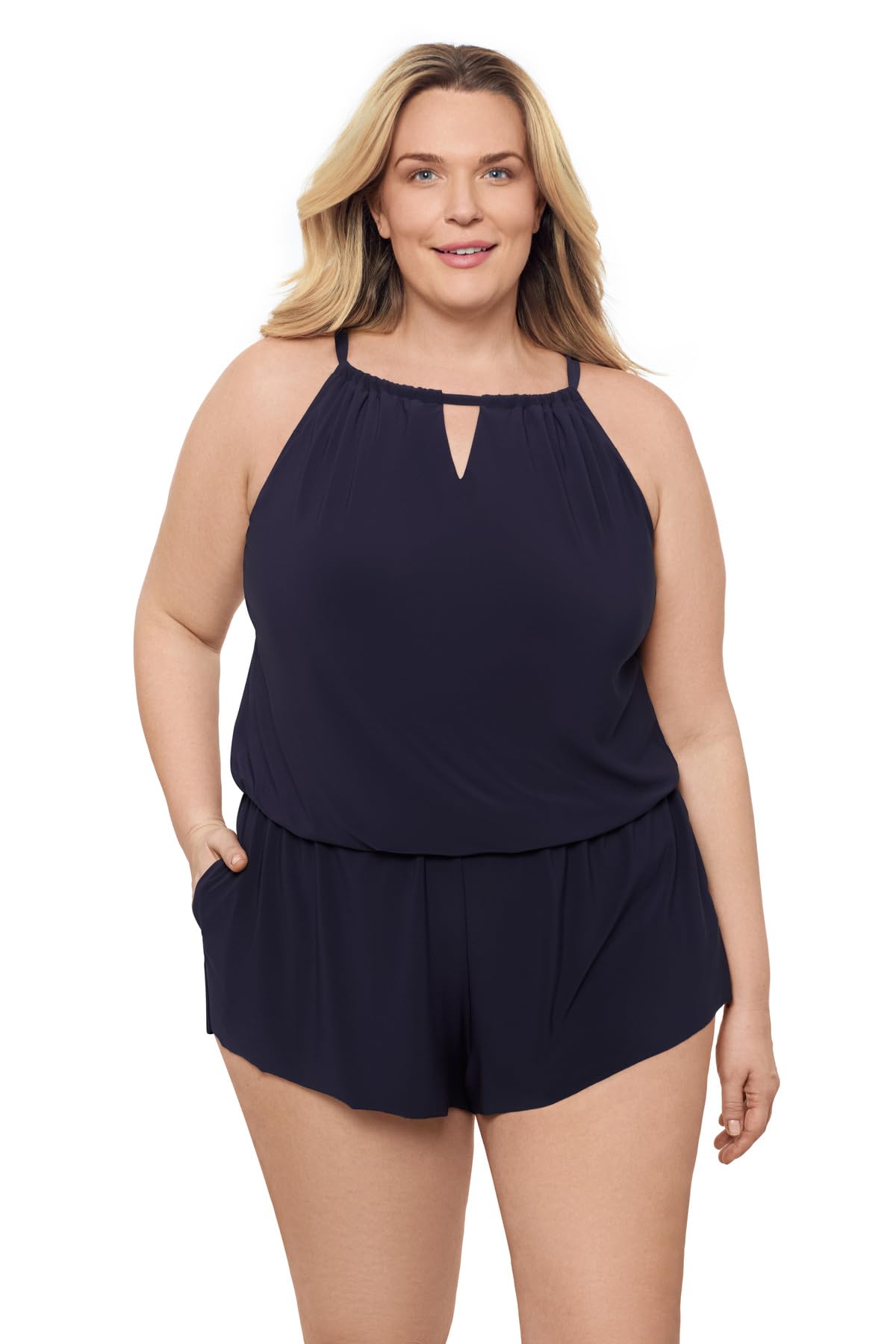 Photo 1 of (swimsuit) Aqua Green Women's Standard Keyhole Blouson True Navy Medium