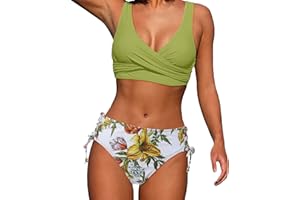 Aniywn Women's Lace Up Bikini Swimsuit Set V Neck Push Up Two Piece Wrap Bathing Suit Womens Sexy Bottoms Bikini Swimsuits