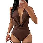 Milumia Women's Cowl Neck Ruched Bodysuit Sexy Draped Front Sleeveless Party Tank Tops Leotards