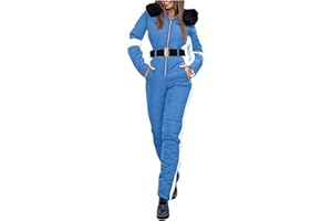 QESULK Womens Onesie Ski Suit One Piece Snowsuit Outdoor Sports Waterproof Windproof Jumpsuit Fur Collar Coat Jumpsuit