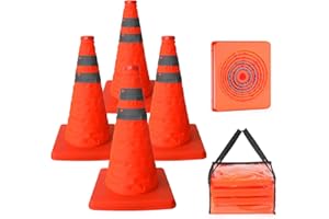 DZOMK 4 Pack Safety Cone ，18 Inch Collapsible Traffic Cone Pop Up Reflective Construction Cones with 2 High-Intensity Grade R