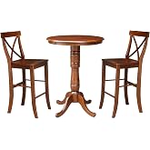 International Concepts 30" Round Pedestals 2 Bar Height Stools Dining Table, Espresso