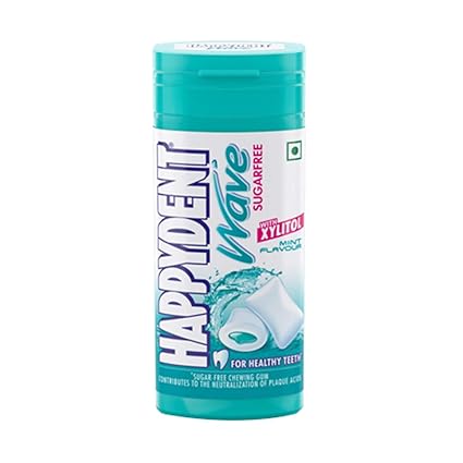 Happydent Wave, Xylitol Sugarfree Mint Flavour, Bubble Gum Pocket Bottle, 30.6 g, 18 pc