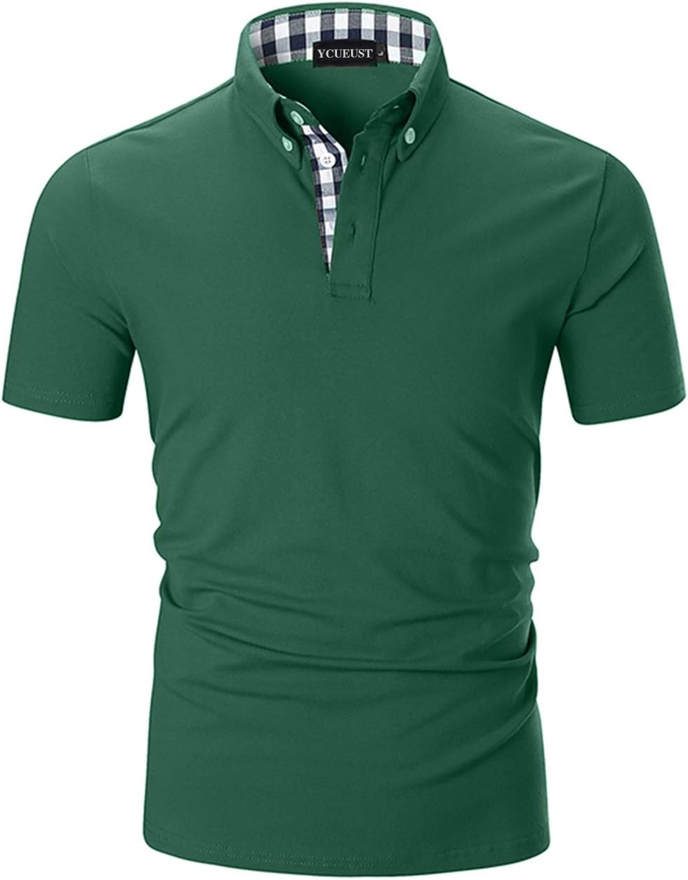 YCUEUST Mens Polo T-Shirts Casual Short Sleeve Plaid Collar Polos