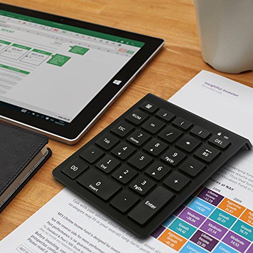 Wireless Number Pad, Wireless Numeric Keypad with Ultra-light and Versatile, 2.4GHz, 28-Keys Number Pad with USB Receiver, Shortcuts for Laptop, Desktop, Surface Pro, Notebook and More-Black - Thumbnail 5