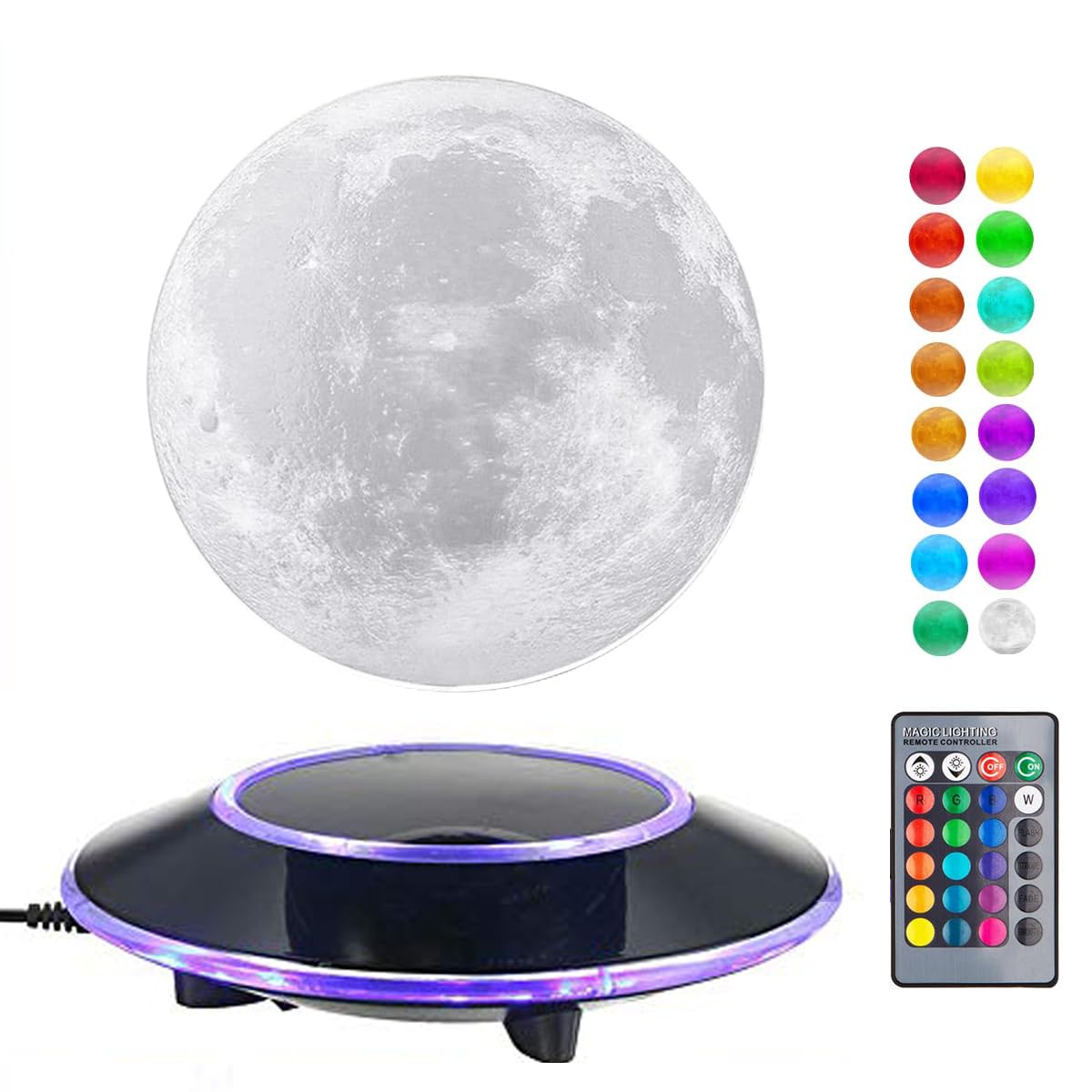 VGAzer Levitating Moon Lamp,Floating and Spinning in Air Freely 16 Colors 20 Models with Gradually Changing LED Lights for Home,Office Decor,Unique Holiday Gifts,Night Light