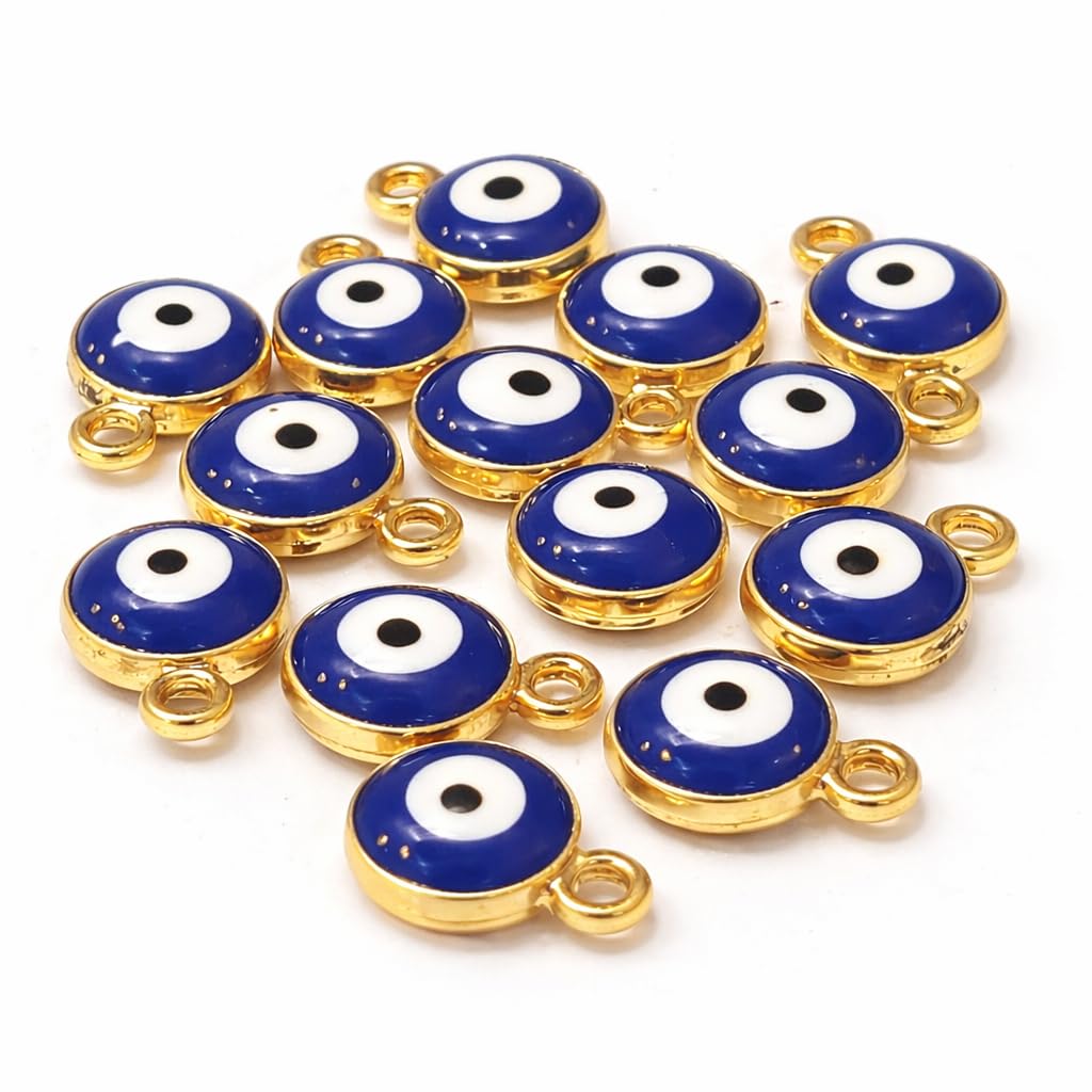 Perlin Nazar Boncugu CHARM Set, 10pcs Blue Eye Evil Eye DIY Jewelry, 10x6 mm, Metal, Silver or Gold