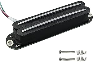 Phrilam Pro ST LA Ceramic Dual Single Coil Sized Mini Humbucker Pickup 6.1K Super Distortion for Strat Style Electric Guitar, Black Body Chrome Rail