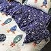 karever Space Rocket Duvet Cover Sets Cotton Queen Boys Bedding White and Blue 3 Pieces Planet Spaceship Star Full Girls Comforter Cover Sets Zipper Closure