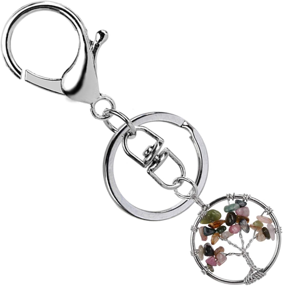 Szxc Silver Metal Swivel Lobster Clasps Lanyard Snap Hook Lobster Clasp Clip with Tree of Life Gemstone Pendant Birthstone Keychain Keyring Keyfob Key Holder