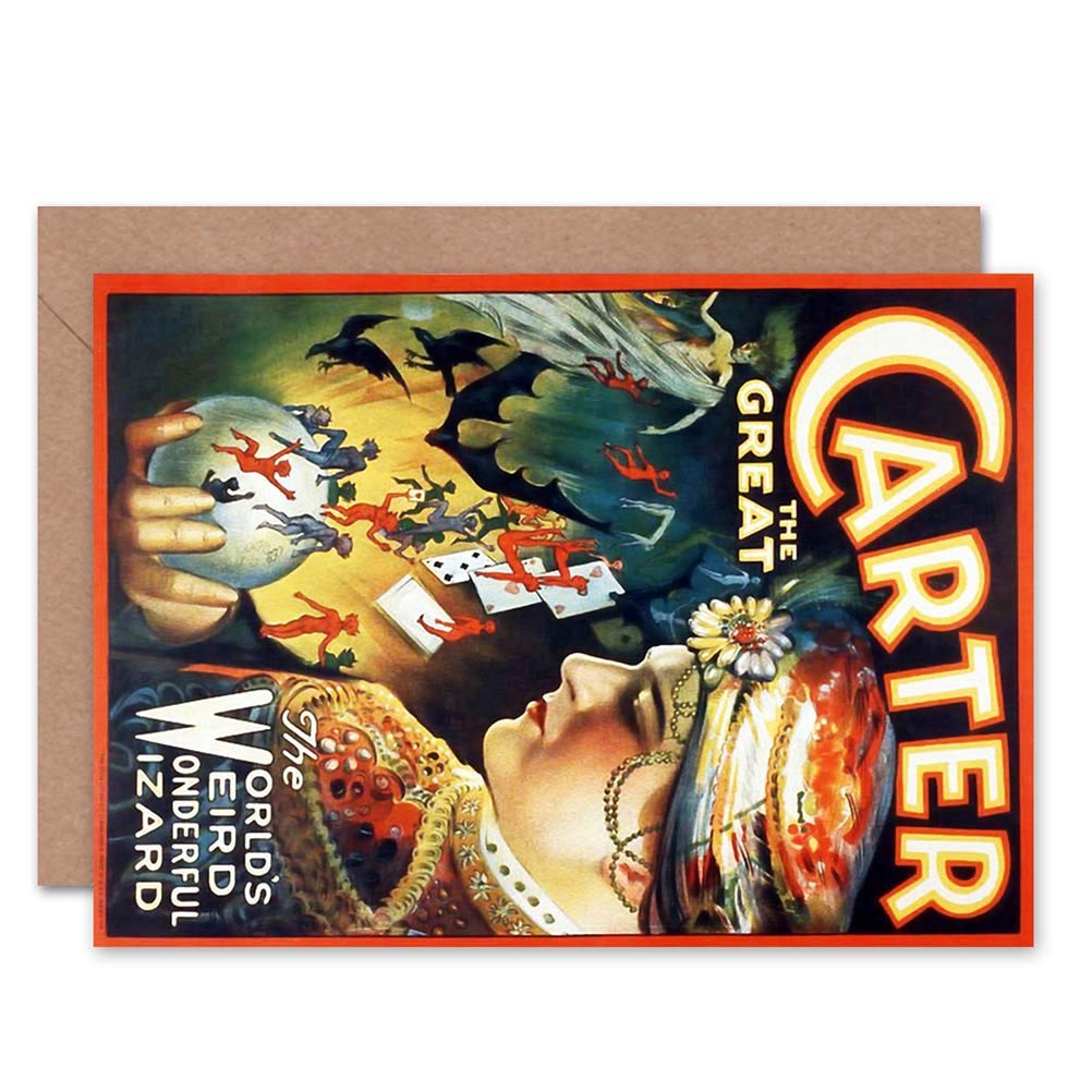 Wee Blue Coo CARTER THE GREAT THE MAGICIAN ADVERTISING BIRTHDAY BLANK GREETINGS CARD