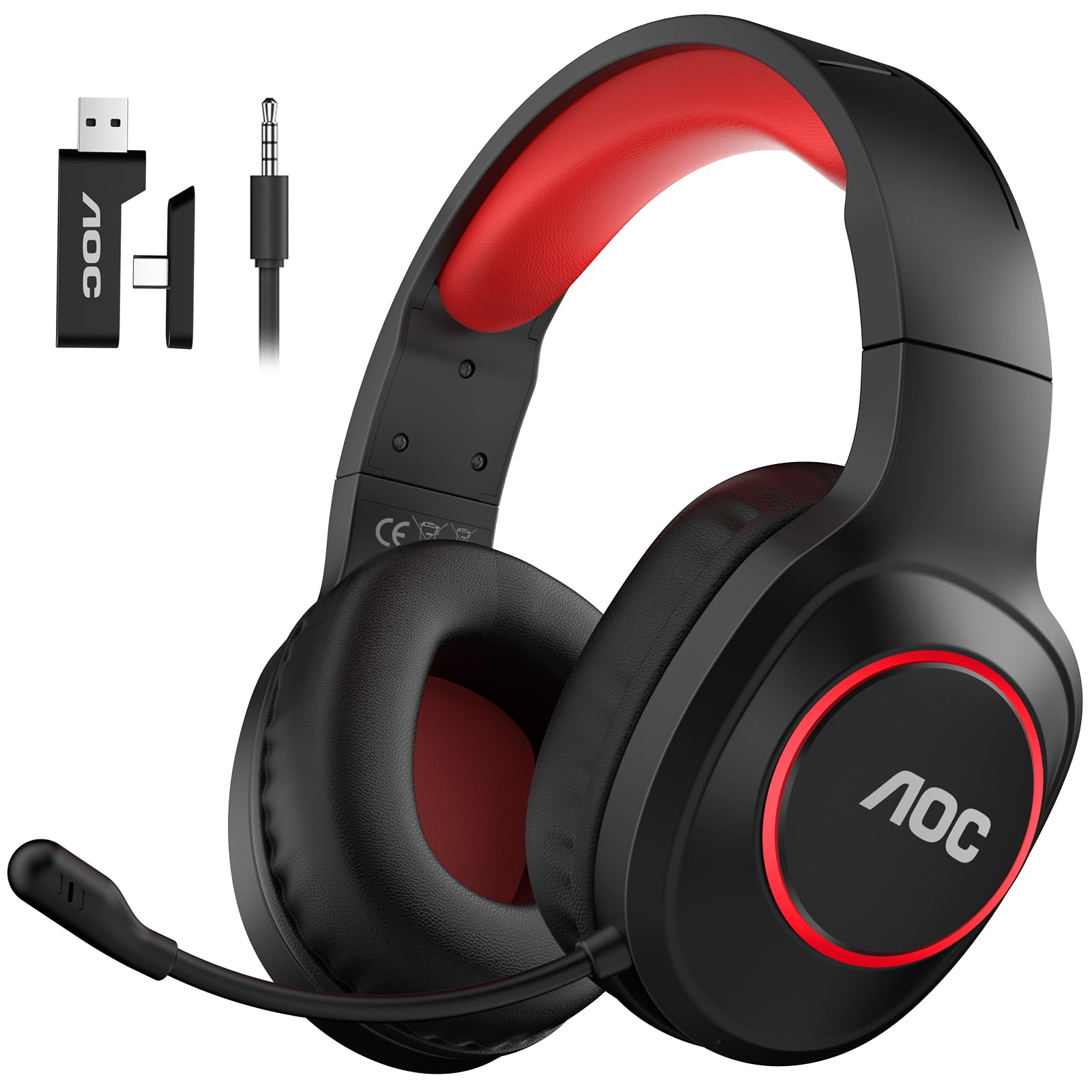 Photo 1 of *UNTESTED*
AOC Bluetooth Gaming Headset with Mic for PC, PS5/4, Nintendo Switch, 2.4GHz Wireless Gaming Headphones with RGB, USB-C, 7.1 Virtual Surround 20ms, Latency, 45H Playtime- Red