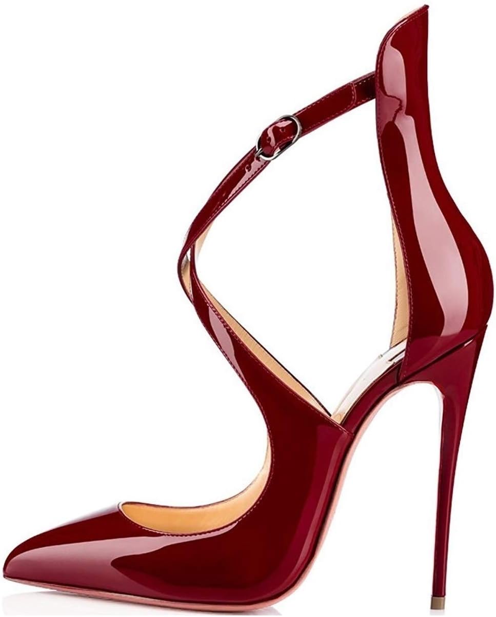 Sammitop Women's Pointed Toe Stiletto High Heels Crisscross Strappy Pumps Ladies Ankle Buckle Strap Shoes