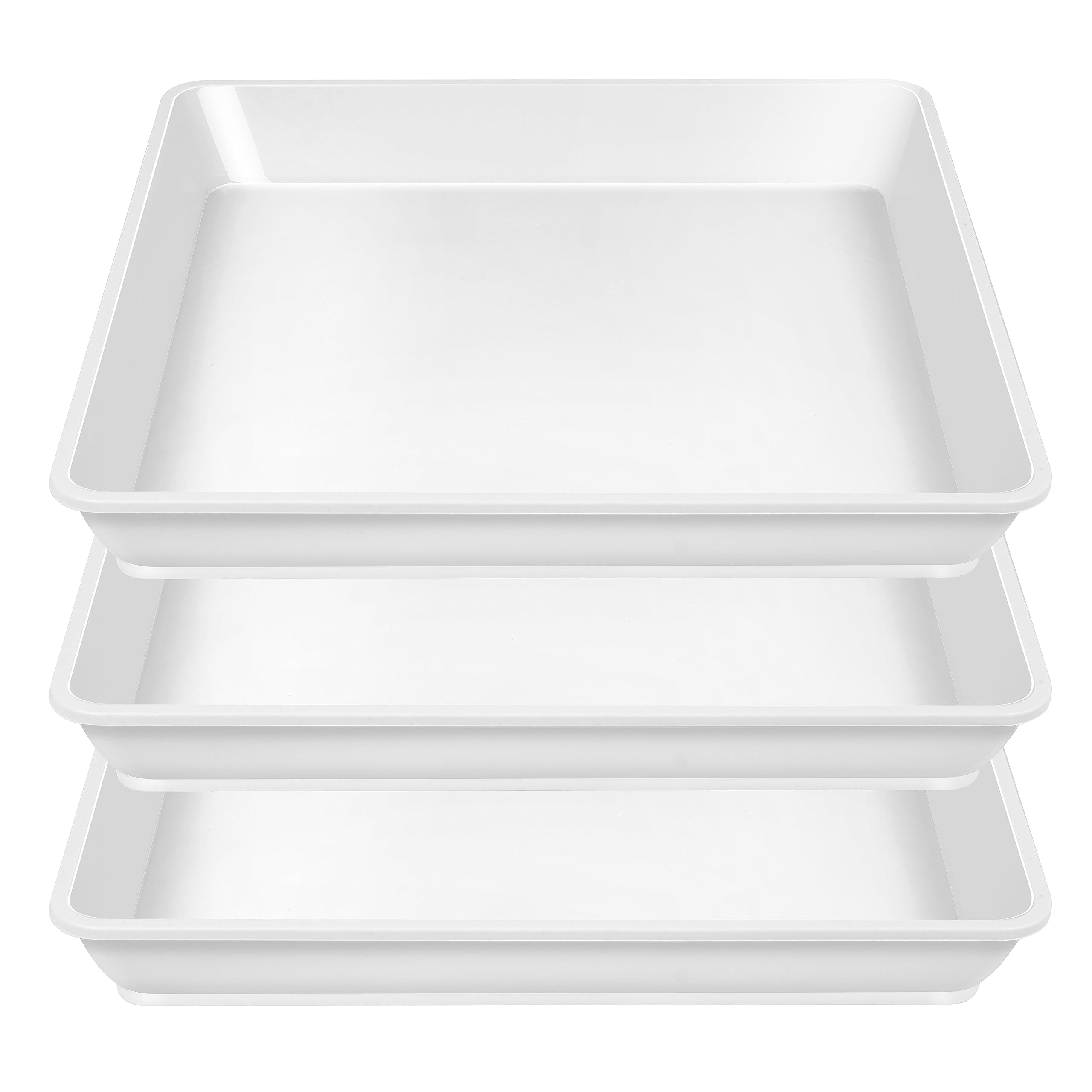 LWALRS 3 Pack Square Plant Saucer 20 22 Inch, Heavy Plastic Water Tray Tor Plants, Planters for Indoors and Outdoors Plants, Deep Plant Trays for Pots, Extra Large Plant Saucers (20 inch, White) Image