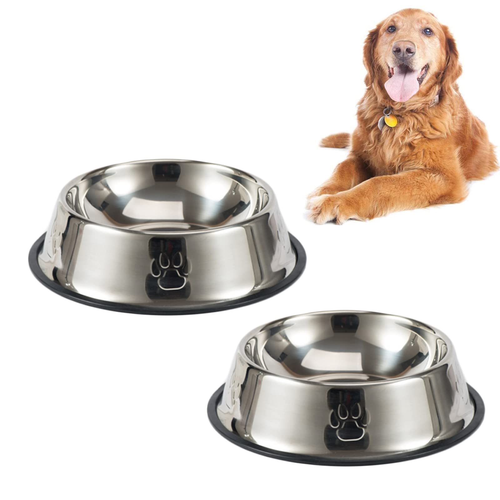 Jiuhao Stainless Steel Non Slip Dog Bowls - Pack of 2, 1000 ml /35.2oz Large for Pet Drinking Water & Feeding Food Bowl