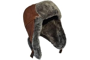 LUKKIZARA Leather Aviator Russian Ushanka Trapper Shearling Sheepskin Fur Ear Flap Waterproof Winter Hat