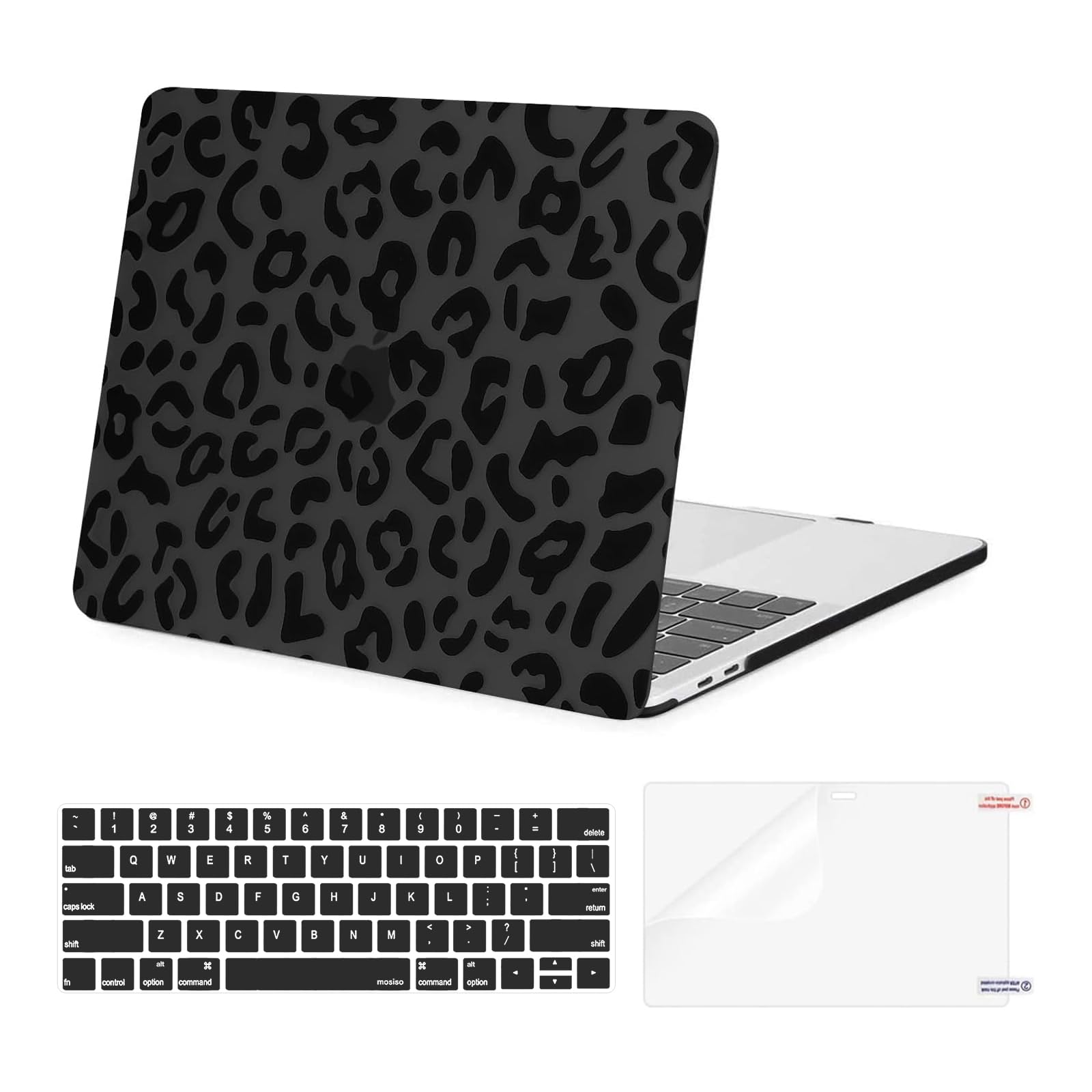 MOSISO Compatible with MacBook Pro 13 inch Case M2 2025, 2024, 2023, 2022, 2021-2016 A2338 M1 A2251 A2289 A2159 A1989 A1708 A1706, Plastic Leopard Grain Hard Case&Keyboard Cover&Screen Protector,Black