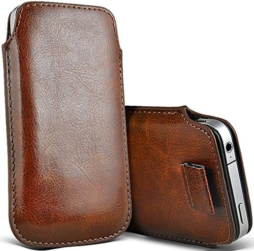 ONX3 (Brown) Kodak Ektra Case Slip in Pull Tab Faux Leather Pouch Case Cover