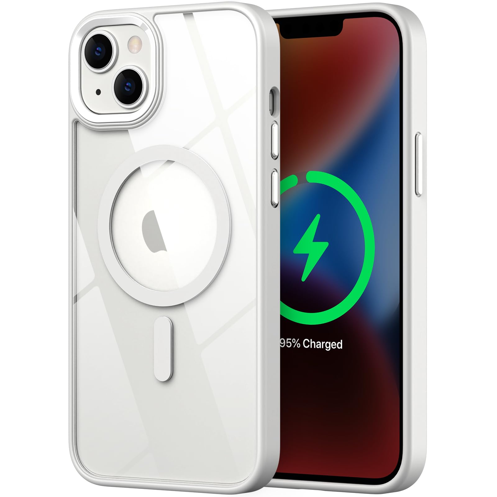 SaiMeun Magnetic for iPhone 14 Case, [Compatible with MagSafe] [Military-Grade Protection] Crystal Clear Hard Back&Soft TPU Frame Shockproof Protective case for iPhone 14.(White)
