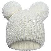 KDVOG Kids Winter Hat Warm Knitted Beanies with Double Pom Pom Thick Ski Cap for Boys Girls 7-12 Years