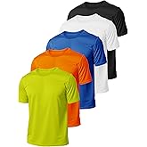 5 Pack Mens Short Sleeve Quick Dry Active Athletic T Shirt Running Gym Workout Tee Tops