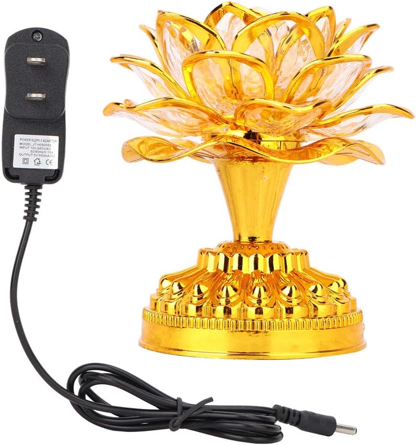 Oil Lamps & Accessories - Pssopp Buddha Lotus Light LED Lotus Lamp Golden Lotus Light LED Lotus Buddhist Lamp Buddhism Faith Supplies with 36 Different Buddhist Song