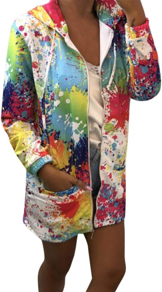 PEIZH Womens Tie Dyed Printed Pocket Hooded Jacket Fashion Tie Dyeing Print Coat Outwear Sweatshirt Hooded Jacket Overcoat