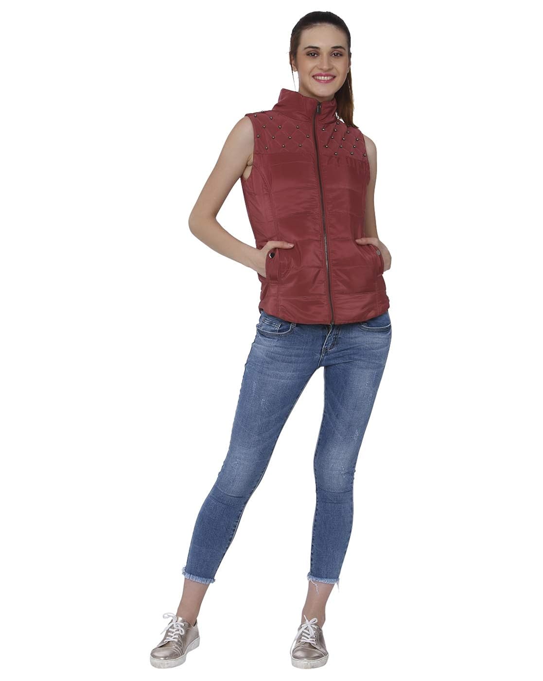 deal jeans embellished polyester regular crimson jacket