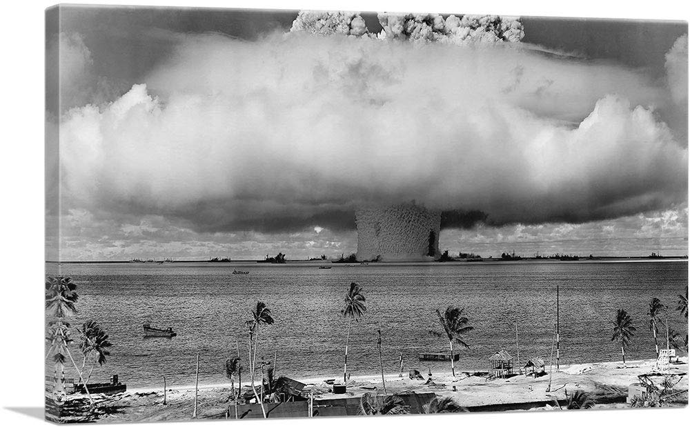 ARTCANVAS Atomic Cloud Nuclear Bomb Test Explosion Canvas Art Print - 40" x 26" (0.75" Deep)