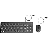 HP 150 Wired Mouse and Keyboard Combo - Full-Sized, Low-Profile Keyboard with Numeric Keypad - 1600 DPI Optical Sensor, Multi