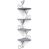 Alsonerbay 4-Tier Cat Shaped Corner Floating Shelf Wall Mount, Grey | Curved solid wood, 35.2 lbs total capacity, reinforced metal bracket, rustic decor, for bedroom, living room &amp; kitchen
