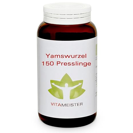 Yamswurzel Presslinge von vitameister - 150 Tabletten (keine Kapseln), Made in Germany, Braunglas (Verpackung)