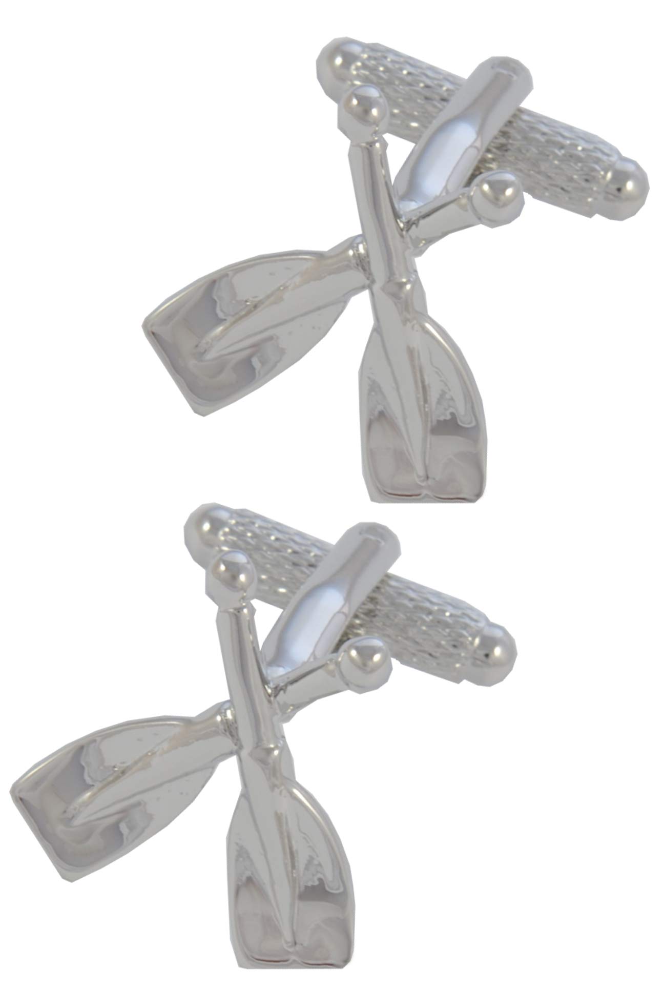 Cufflinks for Men + Presentation Box - Novelty Silver Colour - Rowing - Metal - Oars Boat Canoeing Kayaking Nautical Naval Navy Royal - One Pair