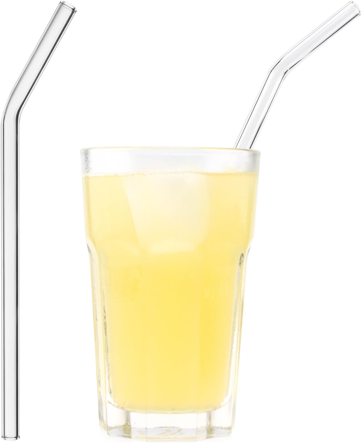 HALM Glass Straw Clear Glassstraws - Bent 9 Inch BPA Free Straws + Cleaning Brush Reusable Eco Friendly Washable, Healthy Sturdy Premium Glass