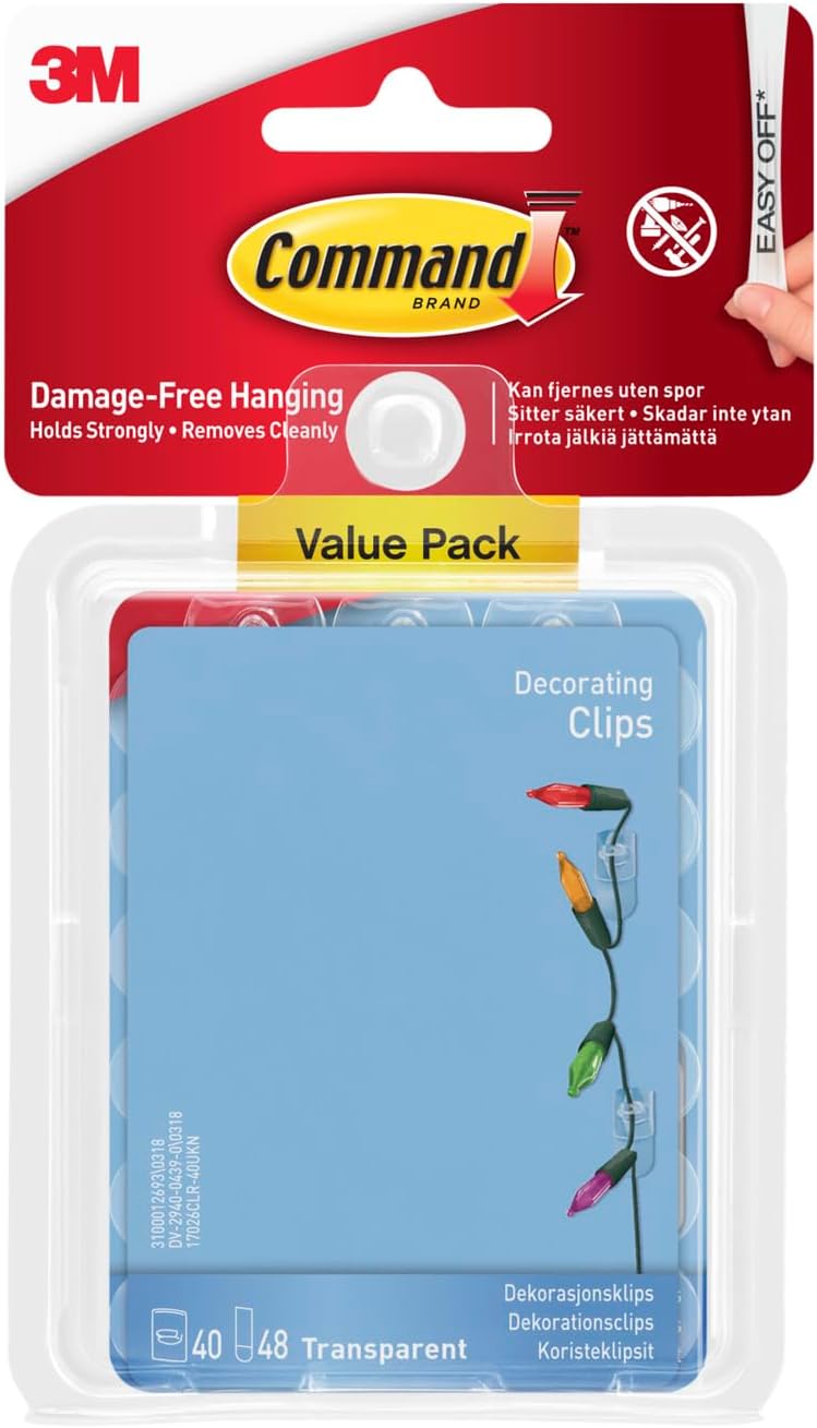 Command Decorating Clips Value Pack 40 Clear Hooks 48 Adhesive Strips
