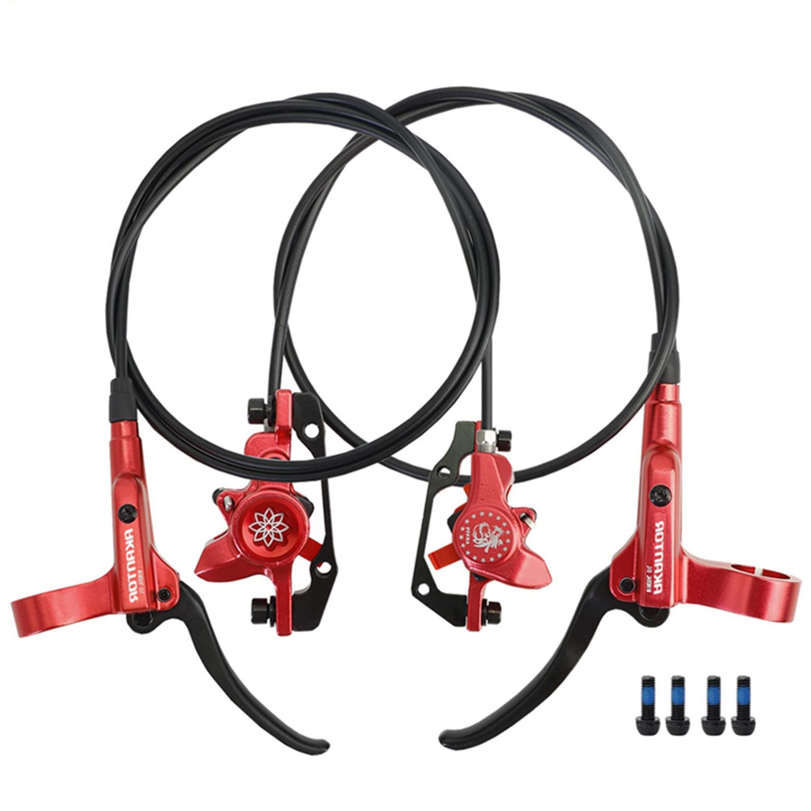 ThinkTop Bike Hydraulic Brake Kit 2 Piston, MTB Bicycle Oil Pressure Dual Piston Driving Disc Brake Set, Left (Front) 800/Right (Rear) 1400mm (Red)