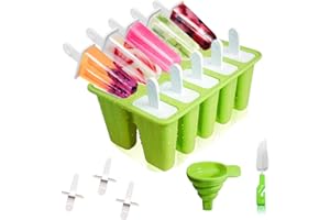 MEAJORE Popsicle Molds 10 Cavities BPA Free Silicone Popsicle Molds, Reusable Popcicale Mould Silicone for Kids, Ice Pop Molds Silicone Popsicle Maker Homemade Ice Cream Mold (Forest Green)